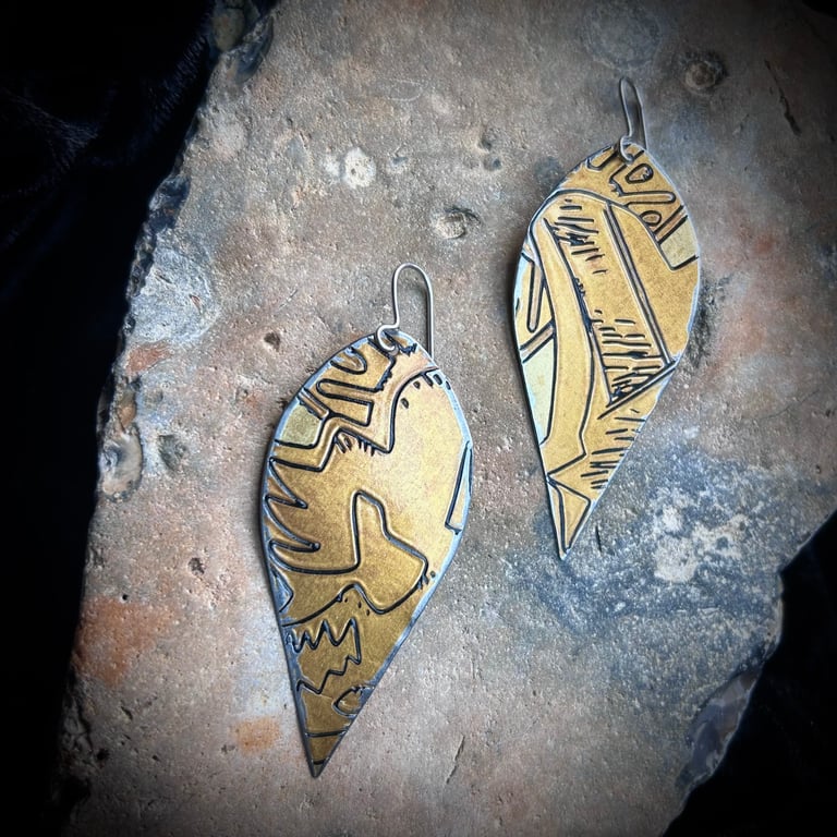 Gold-Coloured Teardrop-Shaped Upcycled Tin Earrings