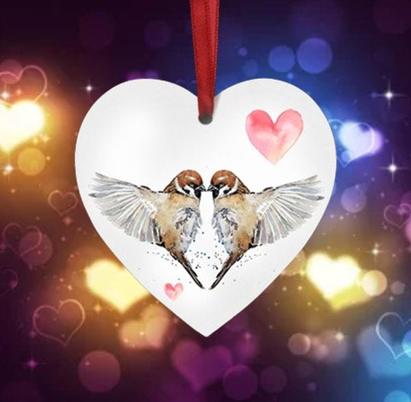 Love Birds Sparrows Valentines Ceramic Ornament Decoration.
