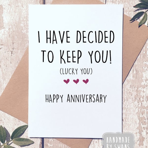 anniversary card, funny anniversary, card for boyfriend, card for husband, wife 