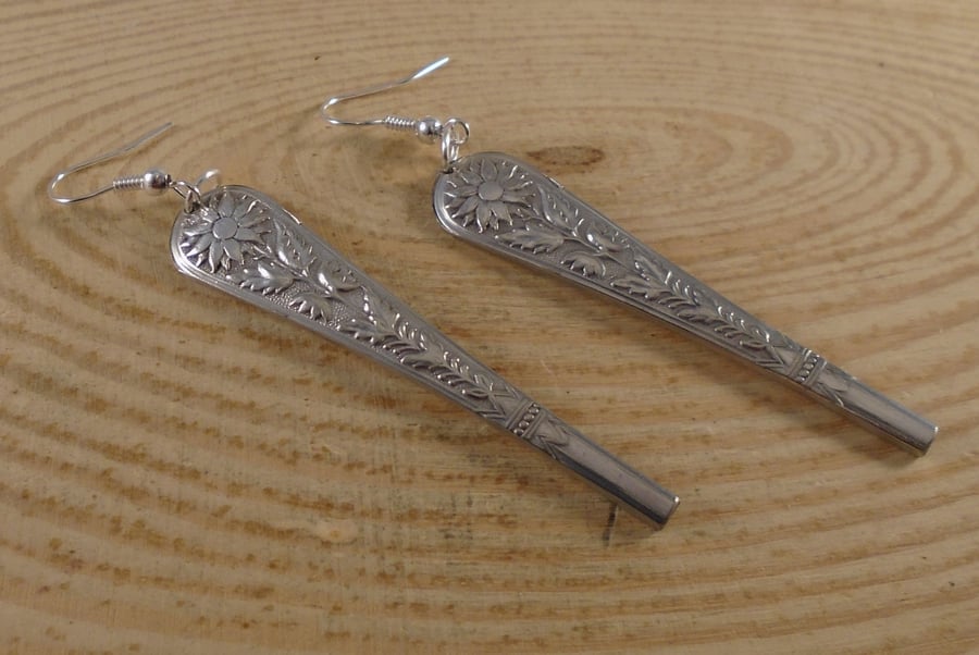 Upcycled Silver Plated Sunflower Sugar Tong Handle Earrings SPE092001