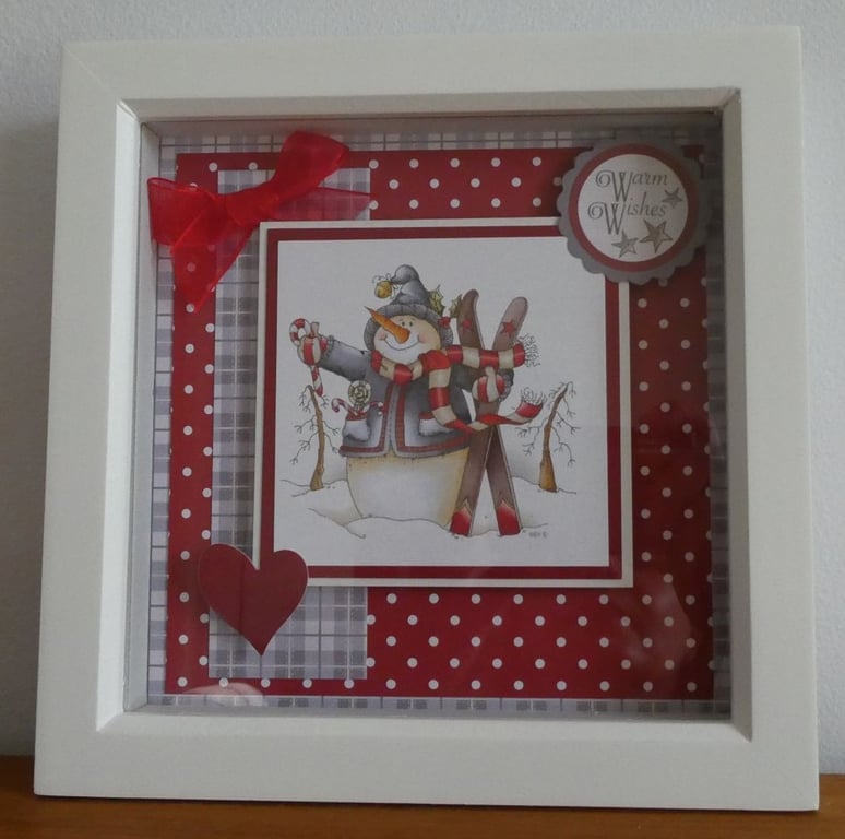 Sale - Christmas Decoration - Snowman With Skis Box Frame