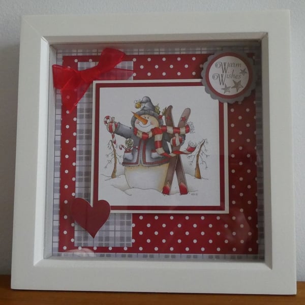 Seconds Sunday  - Snowman With Skis Box Frame Decoration