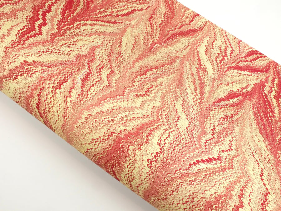 Crimson and gold nonpareil pattern a2 marbled paper sheet