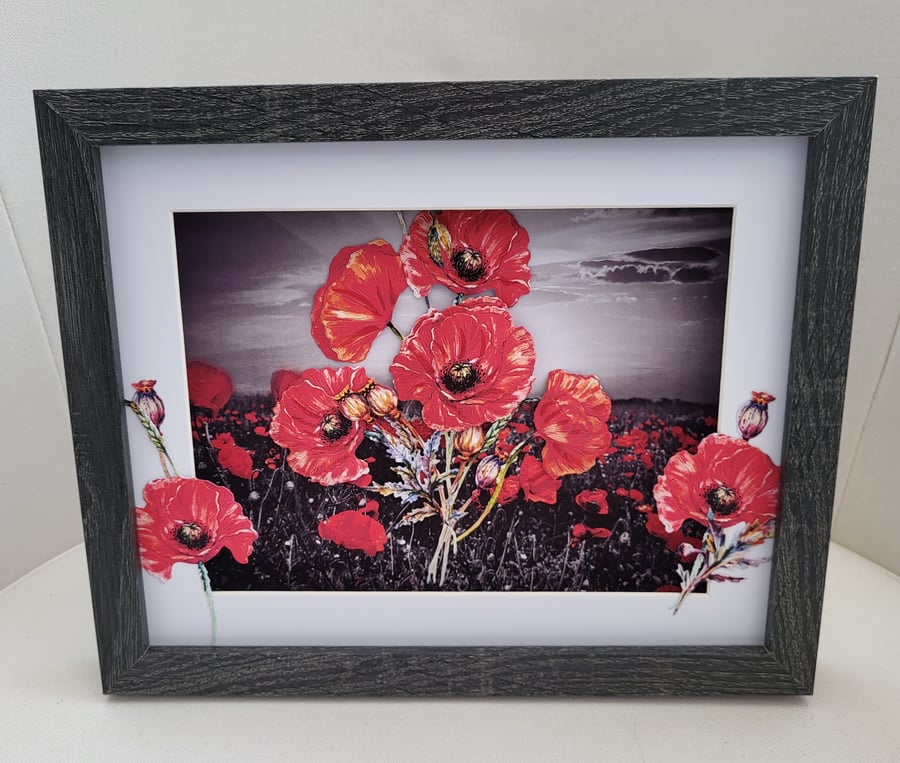 Poppies picture, Poppy field framed picture. Picture with poppies