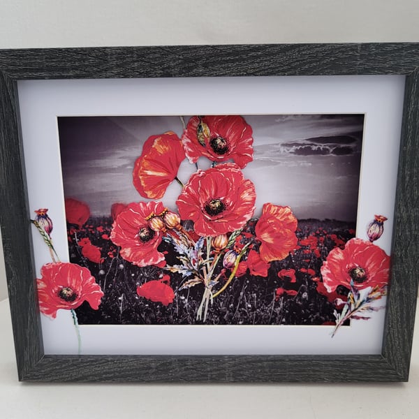 Poppies picture, Poppy field framed picture. Picture with poppies