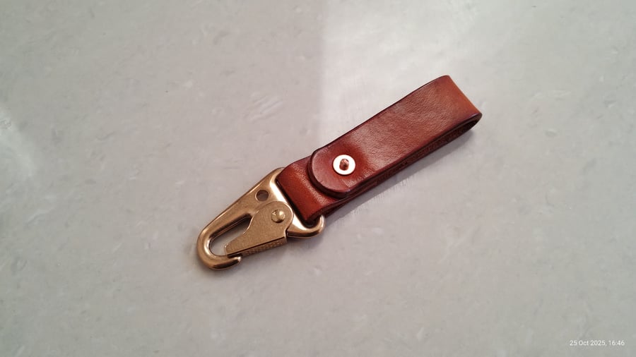 Leather & Solid Brass Copper Rivet Keyring Belt Dangler