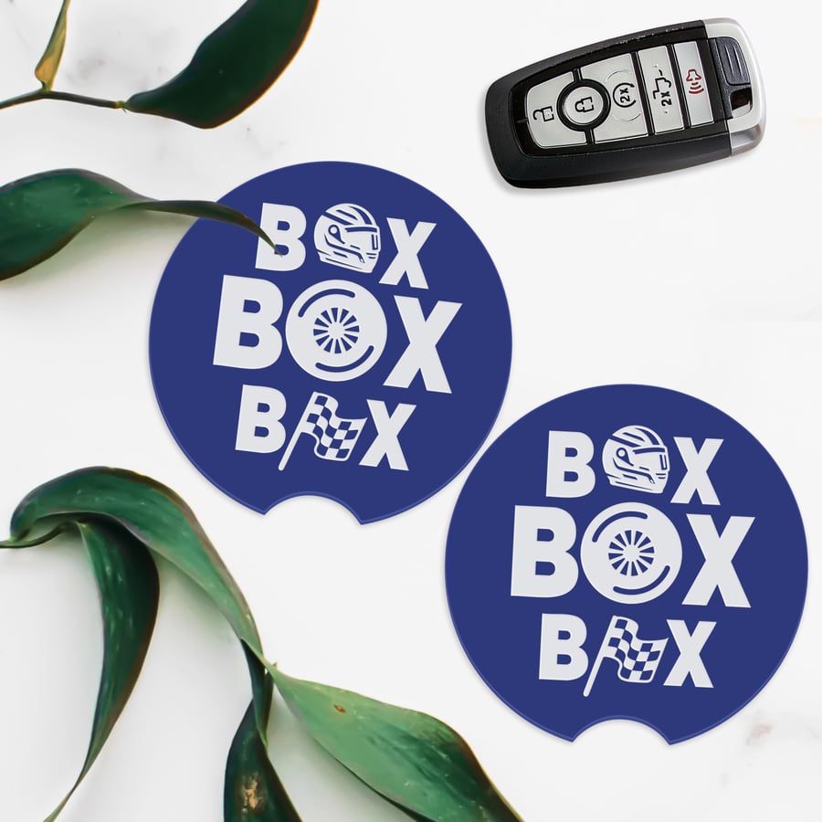 F1 Inspired Car Coaster Set – Box Box – Cup Holder Inserts – Formula 1 Gift