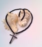Black Crystal Cross Pendant on a Black Beaded Necklace, Black Necklace - Image 4