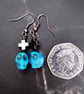 Gothic Blue Skull & Cross Black Plated Earrings - Image 2
