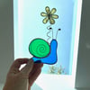 Stained Glass Snail Suncatcher - Handmade Window Decoration - Blue and Green