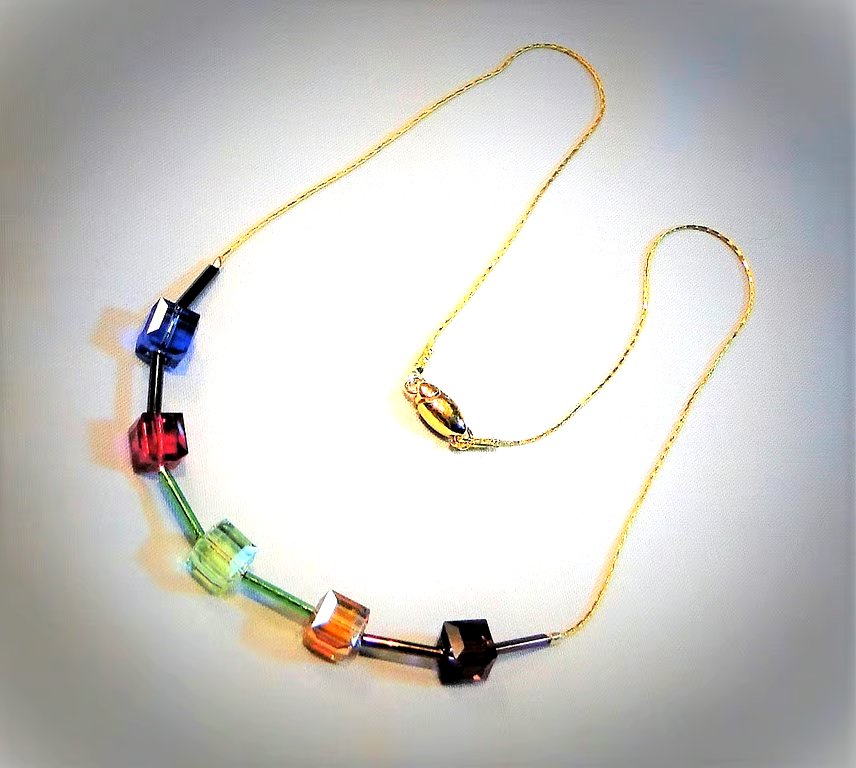 Summer Seconds   Sparkling necklace of Austrian crystal cubes  Unique   