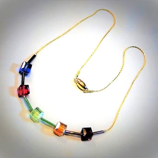 Summer Seconds   Sparkling necklace of Austrian crystal cubes  Unique   