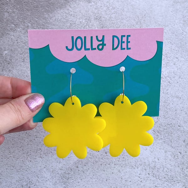 Big yellow flower lightweight hoop earrings for women, floral earrings jewellery