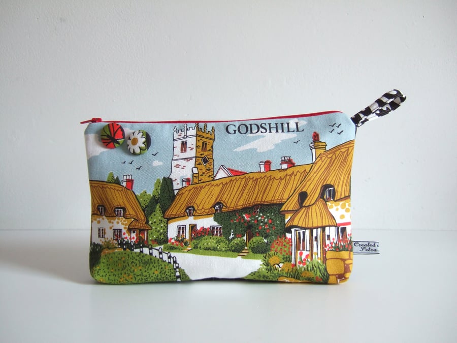 Make up or toiletries bag with vintage Godshill Isle of Wight print.