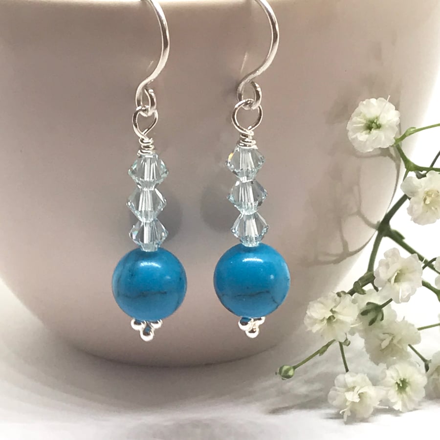 Turquoise Earrings, Sterling Silver