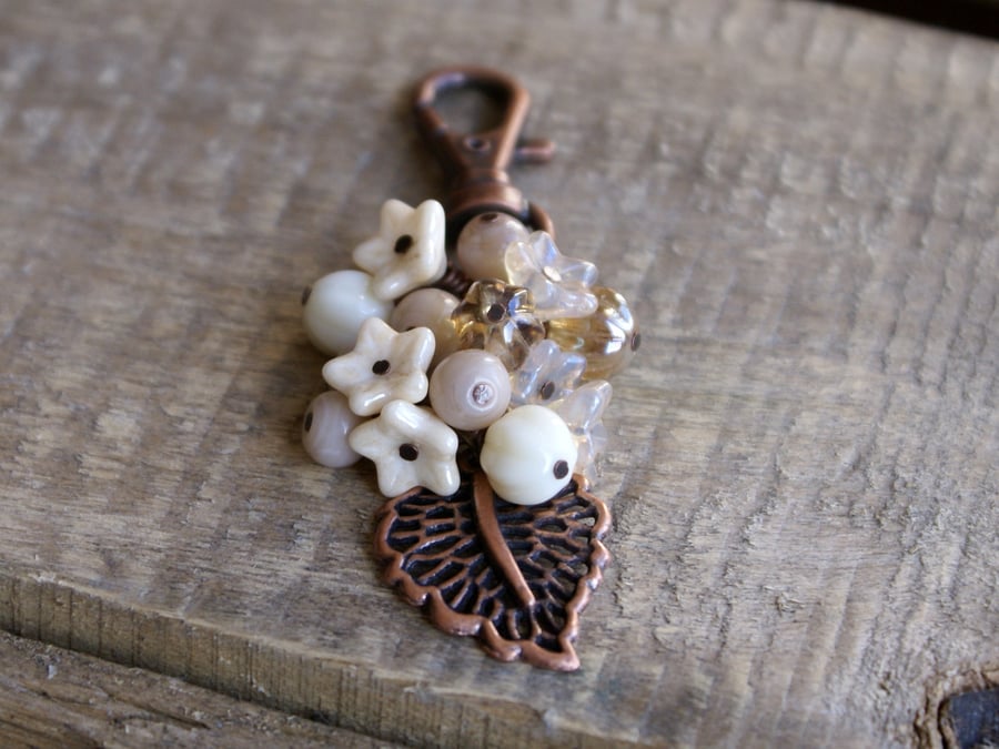 Cream Leaf Bag Charm