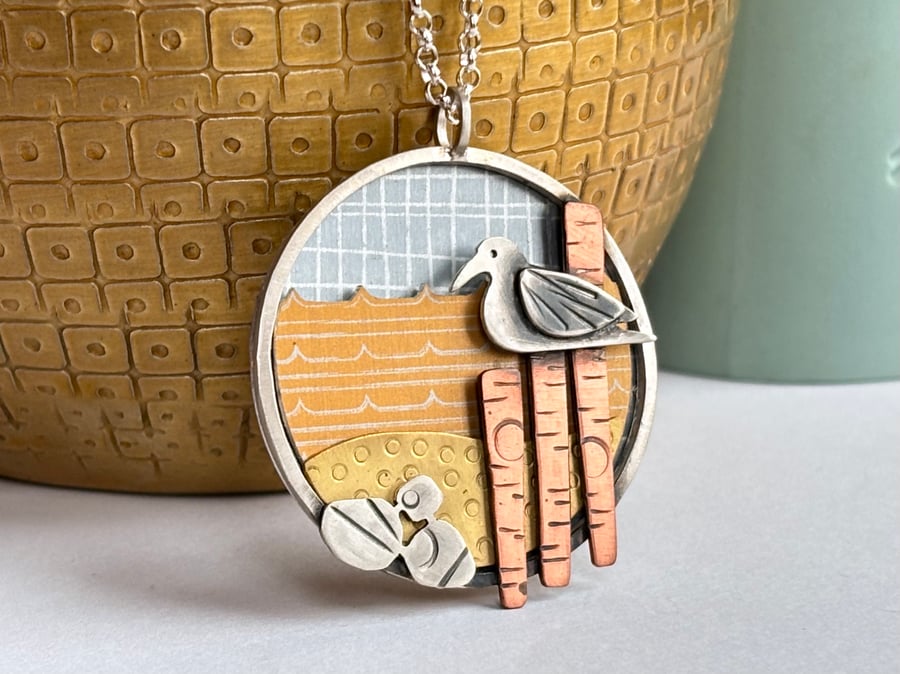 Winter beach seagull necklace