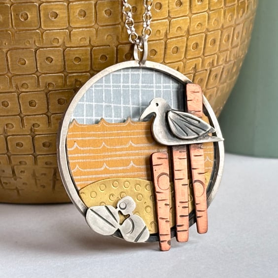 Winter beach seagull necklace