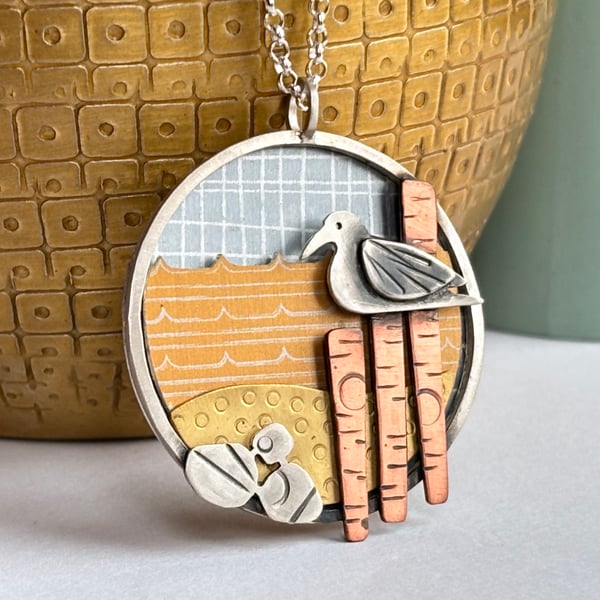 Winter beach seagull necklace