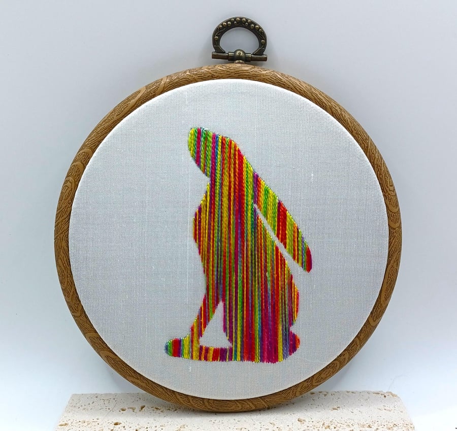 Rainbow Hare Embroidery, Embroidery Hoop, Hand Embroidery, Modern Embroidery, LG