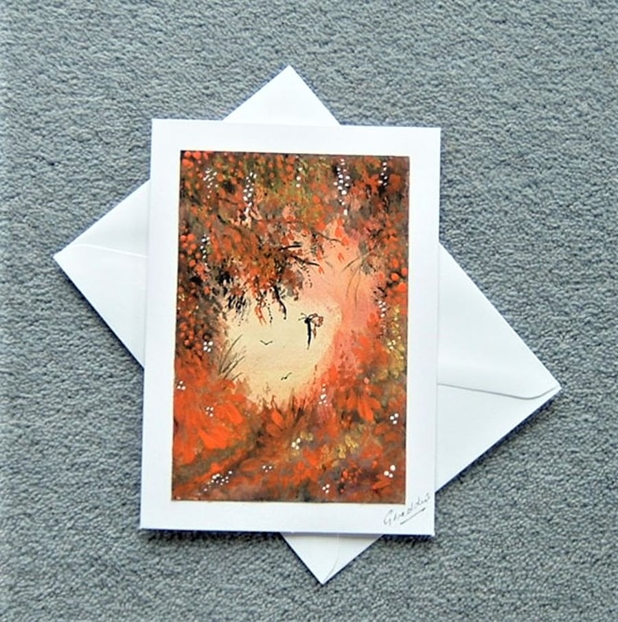 hand painted art blank greetings card ( ref f 782 )