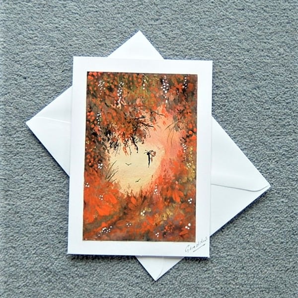 hand painted art blank greetings card ( ref f 782 )