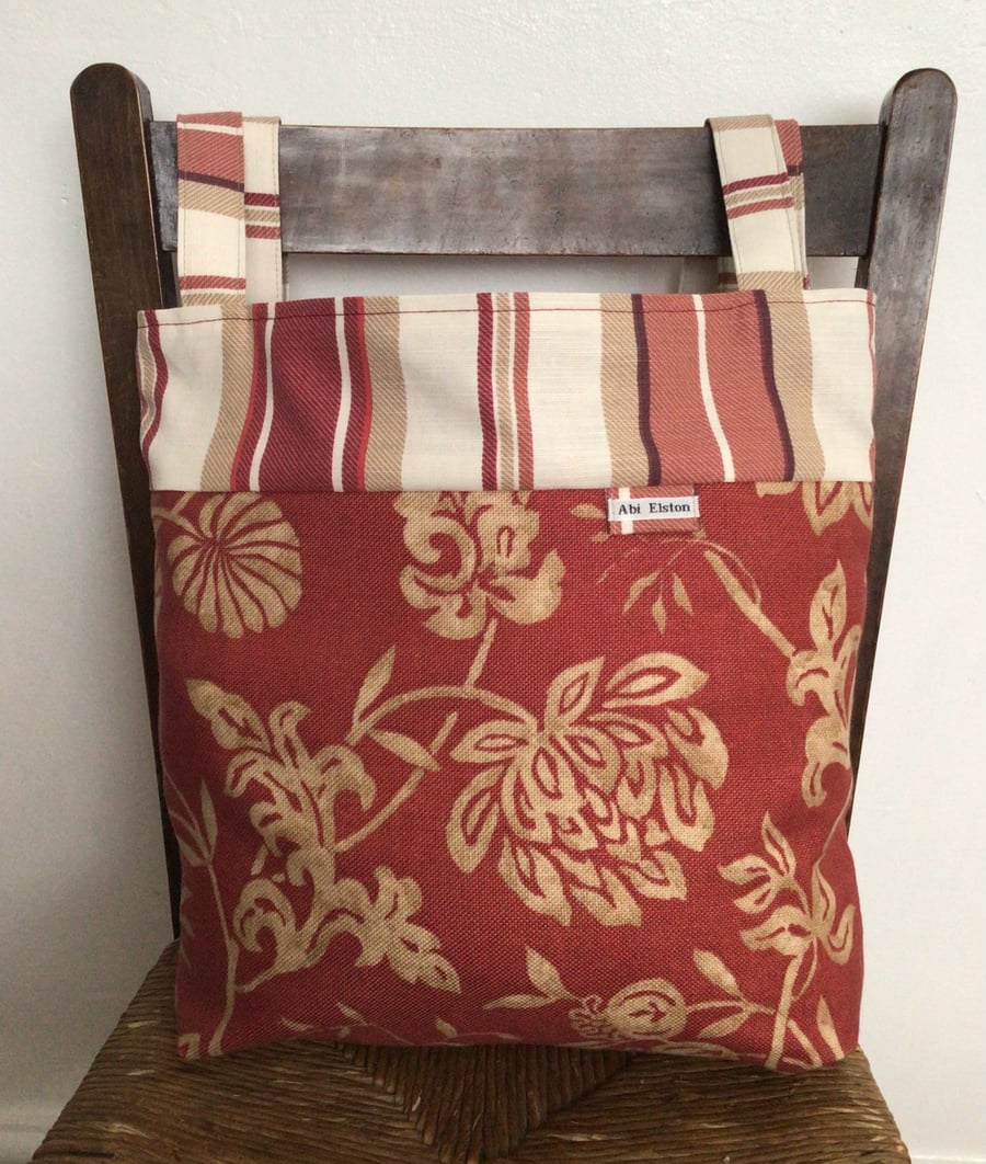 Rust and Taupe Patterned Cloth Tote Bag