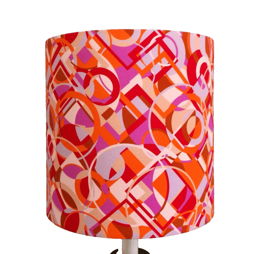 Fab MOD Psychedelic OP ART 60s 70s Style lampshade in Orange Pink RETRO fabric