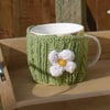 Mug Cosy with Daisy Flower in Green, Pink, Yellow and Terracotta