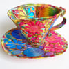 Teacup and Saucer Textile Art Sculpture Free Machine Embroidery 