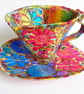 Teacup and Saucer Textile Art Sculpture Free Machine Embroidery  - Image 1