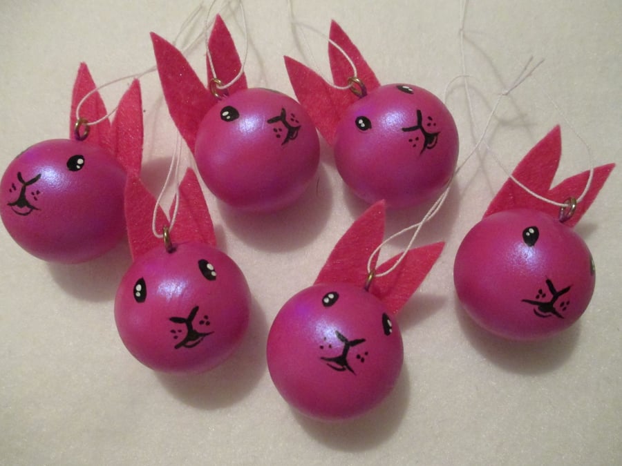 SALE Set of Pink Bunny Rabbit Bauble Head Hanging Christmas Tree Decorations