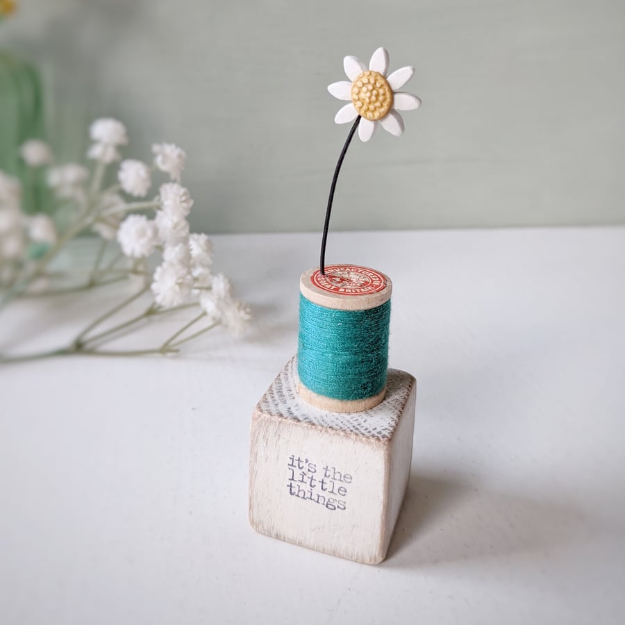 Clay Daisy on a Teeny Vintage Bobbin 'it's the little things'