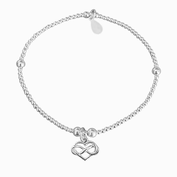 Sterling Silver Infinity Heart Charm Stretch Bracelet 925