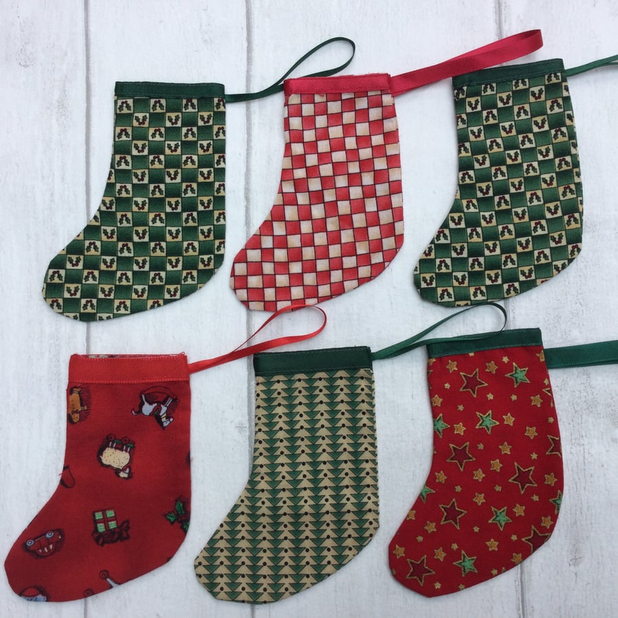 Set of Six Mini Christmas Stockings