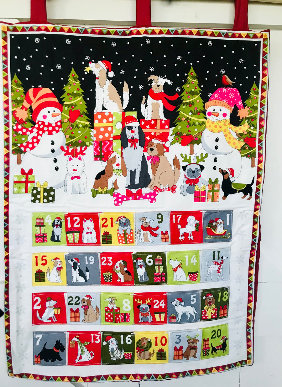 Reusable fabric advent calendar Christmas dogs