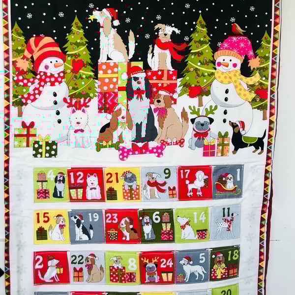 Reusable fabric advent calendar Christmas dogs