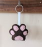 Handmade sewn felt dog pawprint brown keyring - Image 1