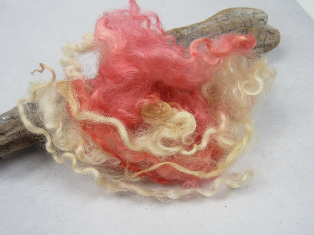 10g Naturally Dyed Red Yellow Masham Felting Wool, Reds, Yellows