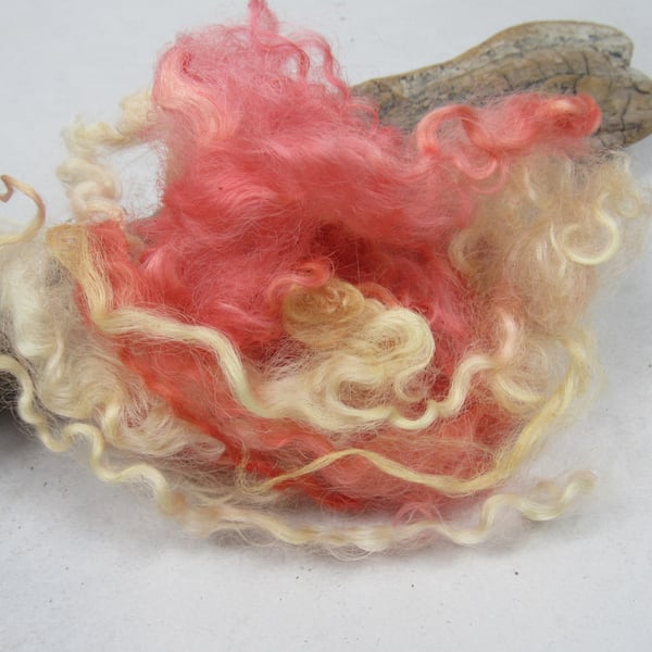 10g Naturally Dyed Red Yellow Masham Felting Wool, Reds, Yellows