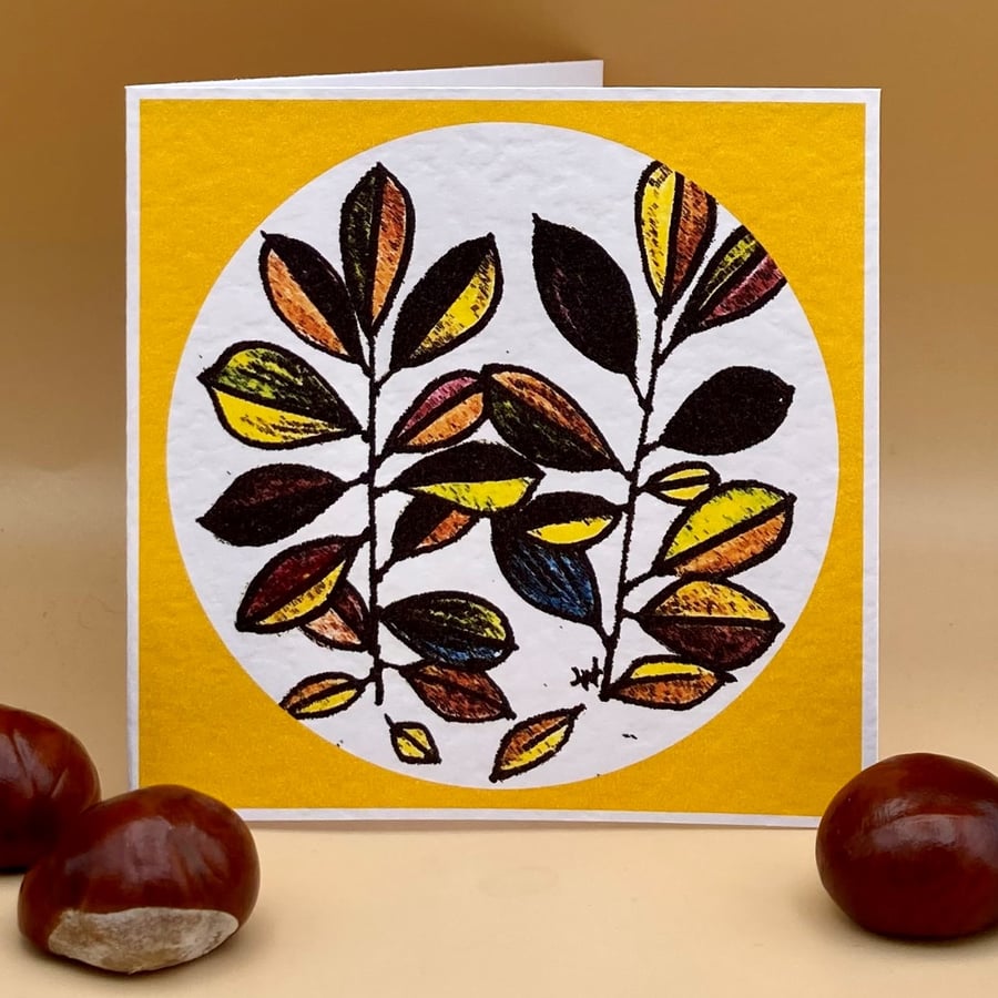 Blank Greetings Card, Floral Houseplant, Colourful leaves, modern design.