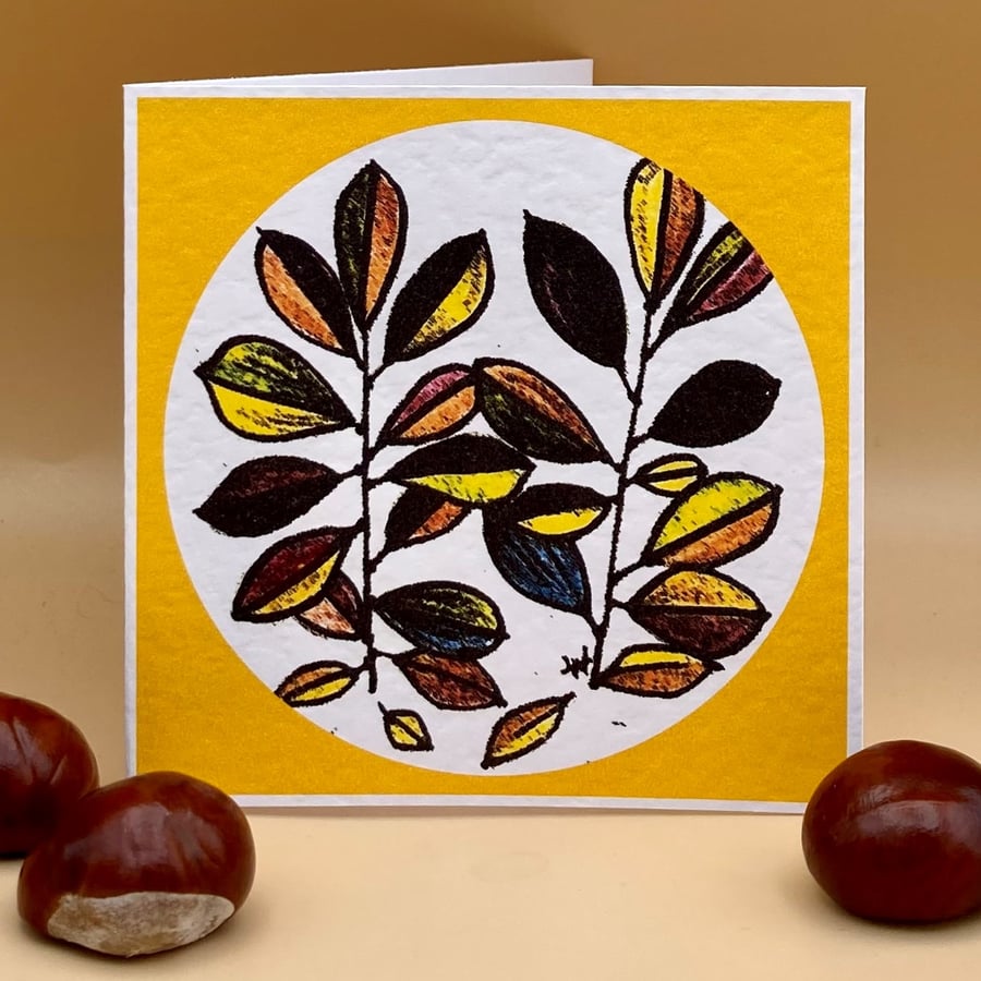 Blank Greetings Card, Floral Houseplant, Colourful leaves, modern design.