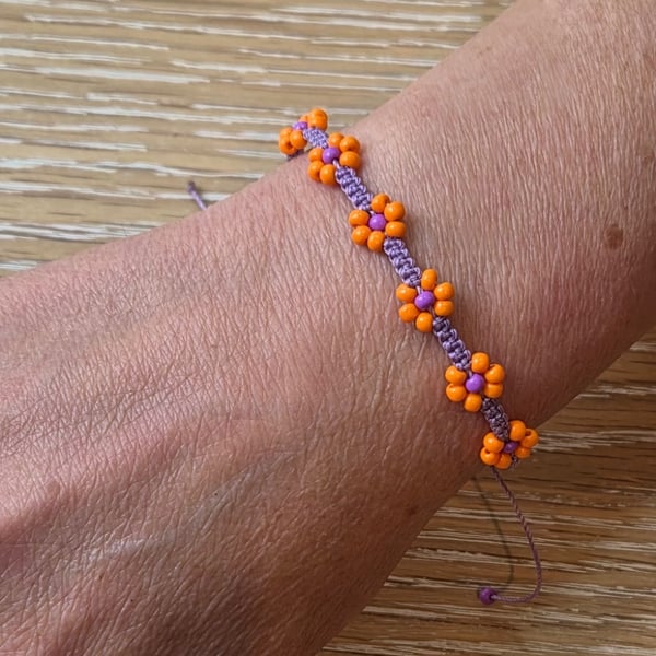 Beaded Flower Bracelet, Daisy Chain Bracelet,Boho Summer Style (STK-0009)