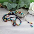 Long Mixed Rainbow Gemstone Tassle Necklace with Sterling Silver Accents