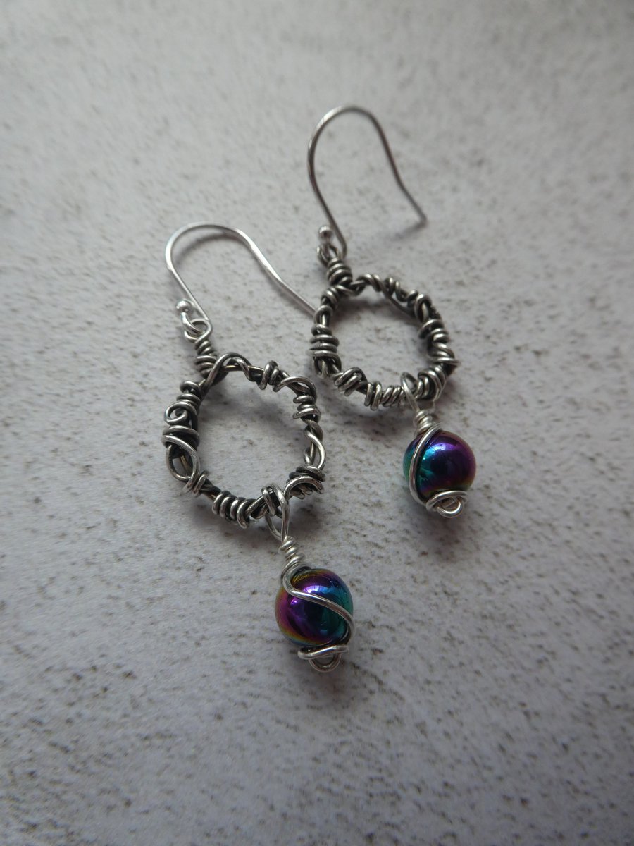 sterling silver rainbow hematite earrings, recycled silver earrings