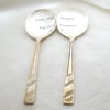 Lovers' spoon pair, matching fruit spoons, handstamped, together forever