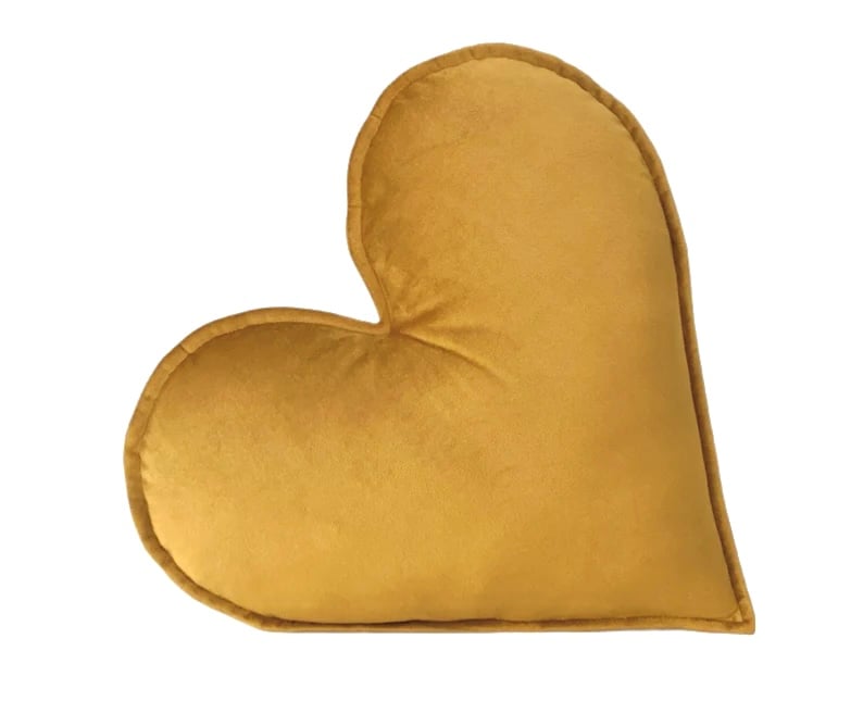 Mustard Gold Velvet Heart Shaped Cushion Throw Decor Velentine's Day Pillow
