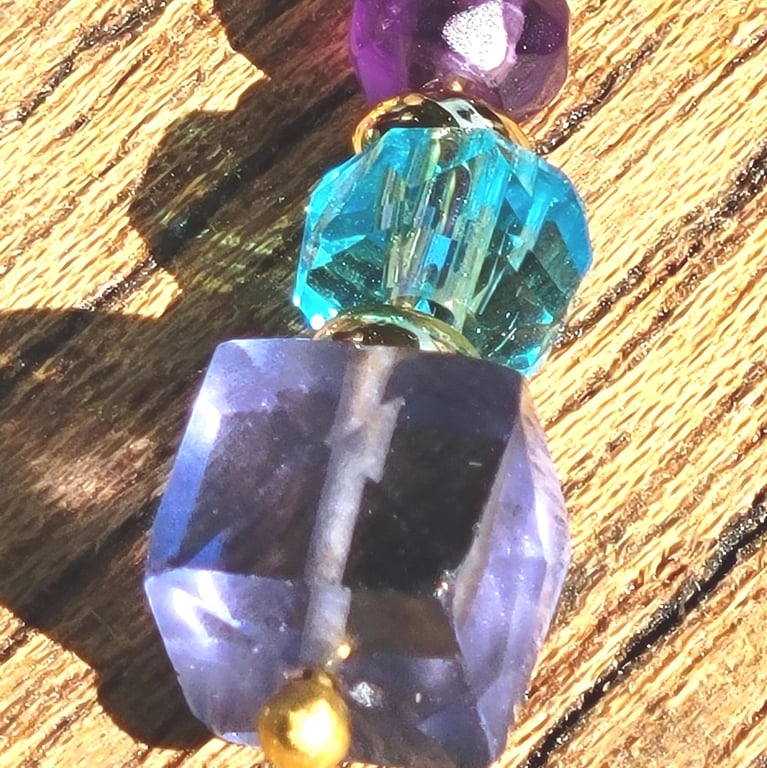 Rare Iolite, Neon Apatite and Amethyst combined in Luxury Earrings. Handmade.