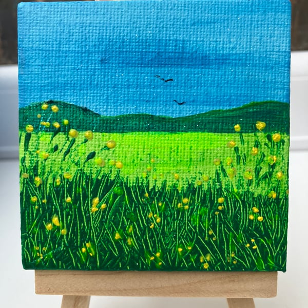 Mini Acrylic Meadow Painting With Easel