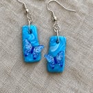 Handmade Blue Butterfly Marbled Polymer Clay Dangly Earrings